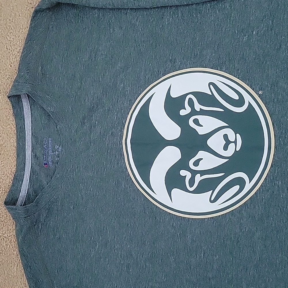 Campion CSU Rams t shirt green with tan logo NWOT